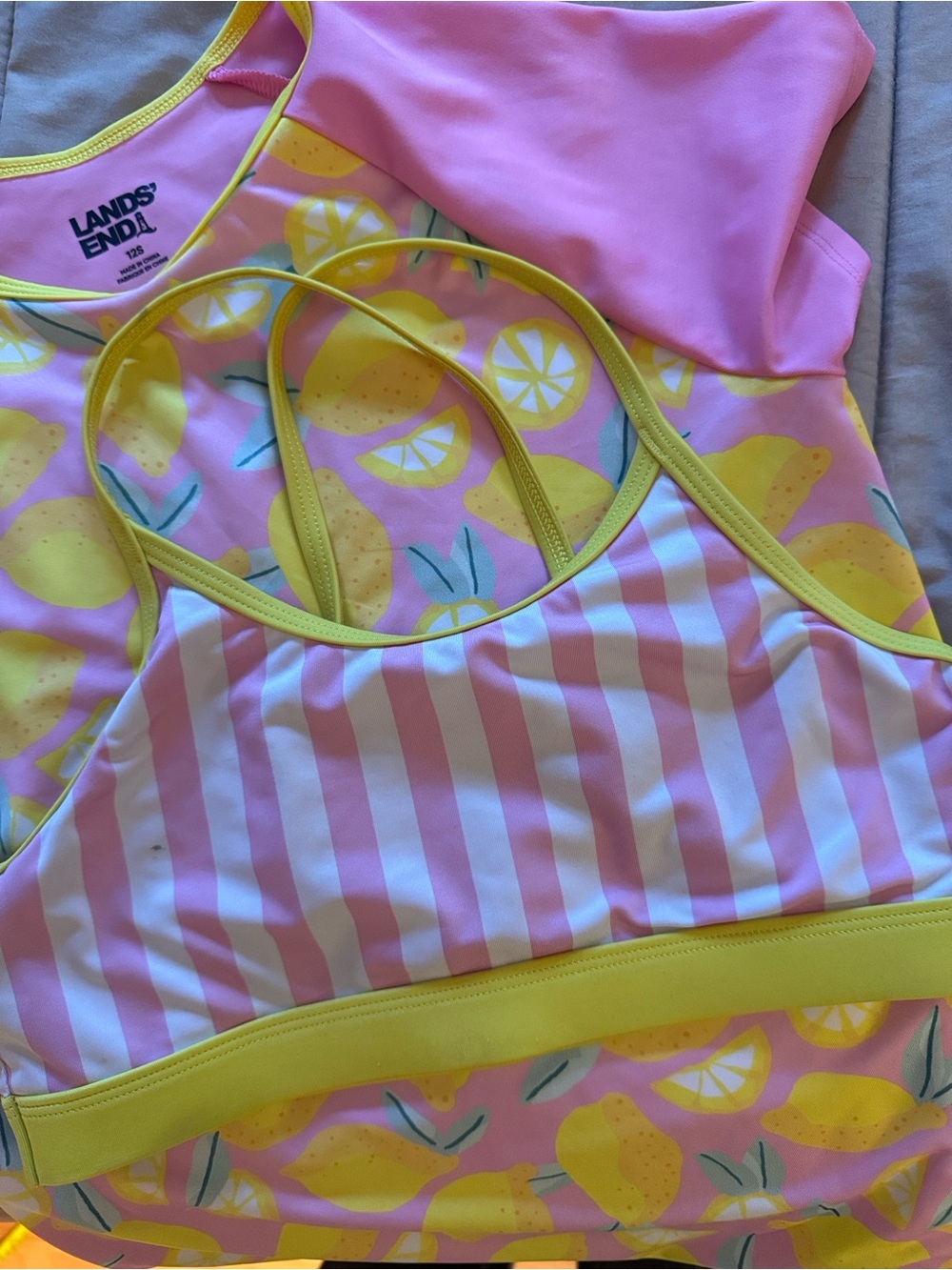 Lands' End Kids Rash Guard w Yellow Lemon Print + bonus coordinating bikini top!